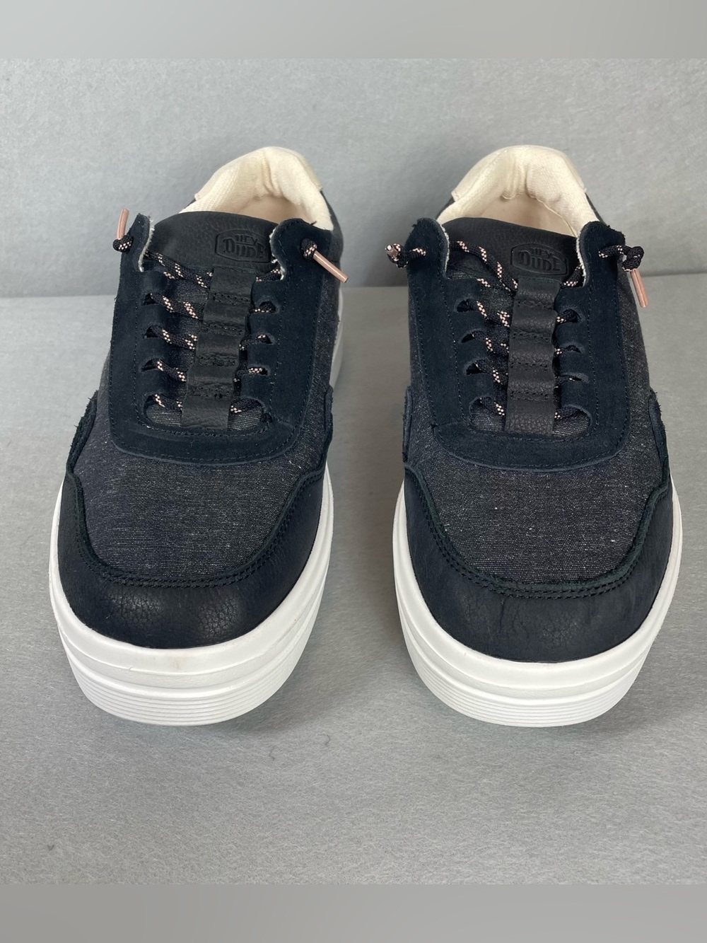 Hey Dude Hudson Lift Sport Womens Size 12 Black Leather Platform Sneakers - Picture 2 of 12